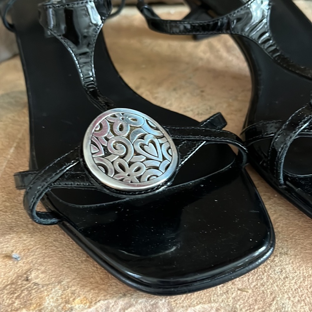 Brighton Black Patent Leather Strappy Slingback Heels - Picture 4 of 8